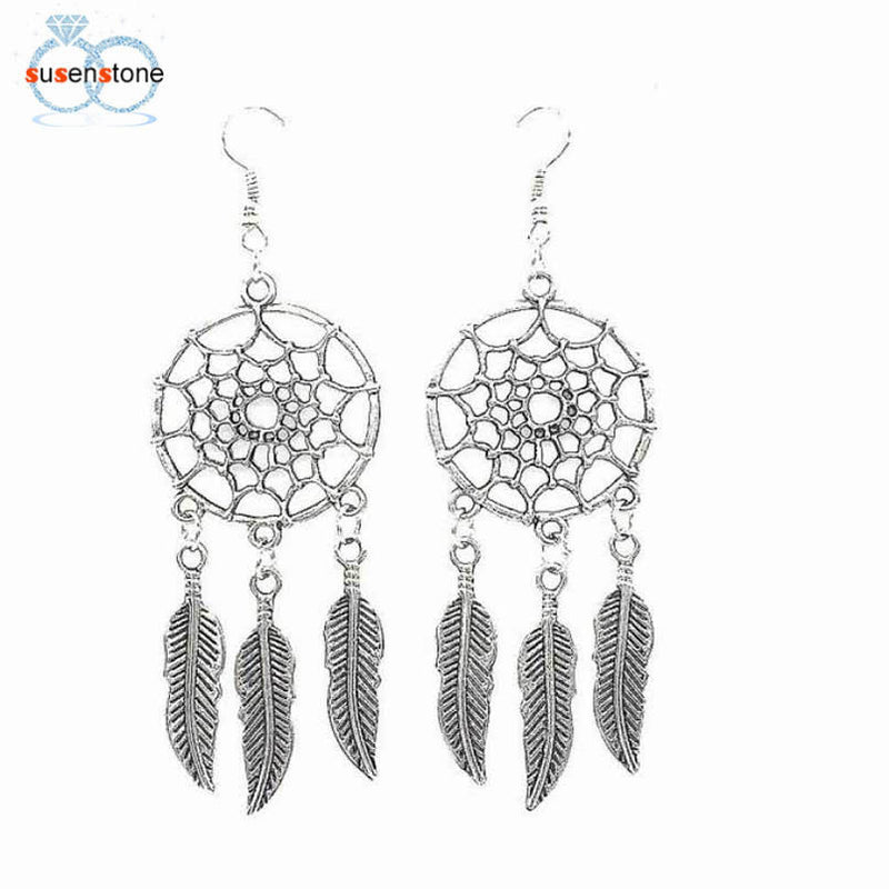 SUSENSTONE 1 Pair Fashion Women Lady Dreamcatcher Ear Stud Gold Earrings