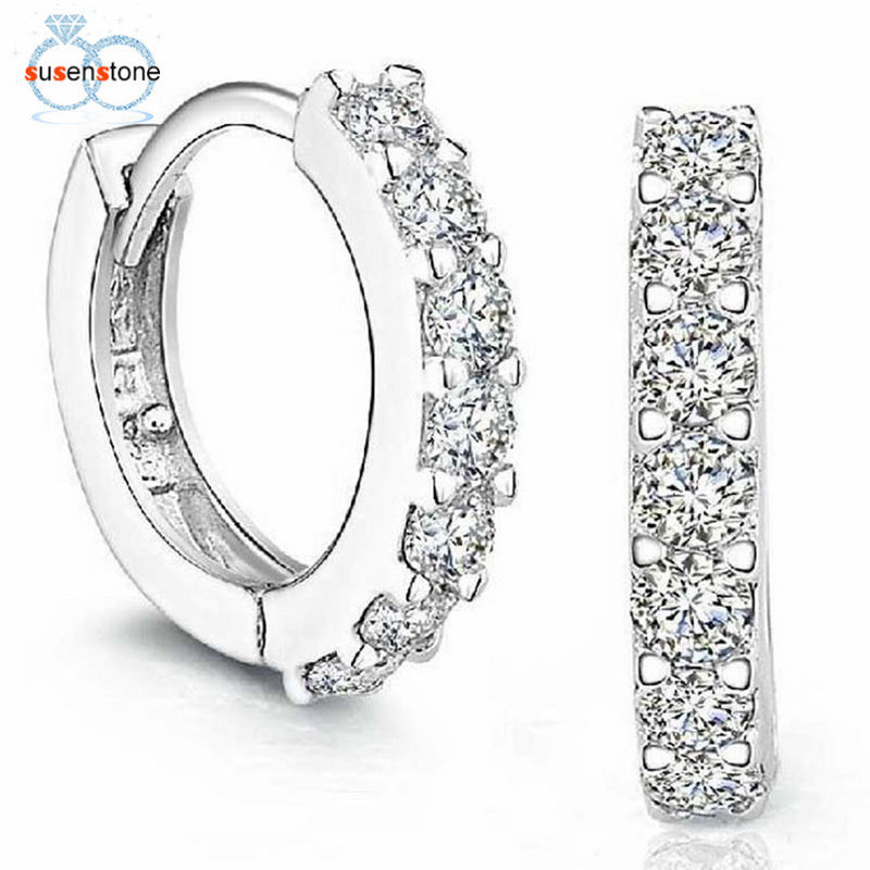 SUSENSTONE Sterling Silver Rhinestones Earrings for Women