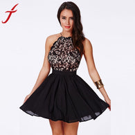 Black Women Fashion Sleeveless Backless Crochet Patchwork Spaghetti Strap Sundresses