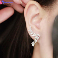 SUSENSTONE Women Gold Silver Crystal Zircon Leaves Tassel Ear Stud Earrings Jewelry