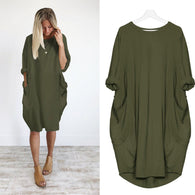 Womens Pocket Loose Dress Ladies Crew Neck