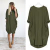 Womens Pocket Loose Dress Ladies Crew Neck