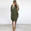 Womens Pocket Loose Dress Ladies Crew Neck