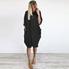 Womens Pocket Loose Dress Ladies Crew Neck