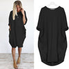 Womens Pocket Loose Dress Ladies Crew Neck