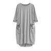 Womens Pocket Loose Dress Ladies Crew Neck