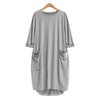 Womens Pocket Loose Dress Ladies Crew Neck