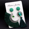 Openwork Style Sun And Moon Crystal Tassel Dangle Stud Earrings