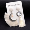 Openwork Style Sun And Moon Crystal Tassel Dangle Stud Earrings