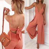 Women Causal V Neck Back Bow Jumpsuit Clubwear Bodycon Playsuit Romper