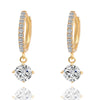 Round Crystal Stud Earrings Gold Color Zircon Pendant Earrings