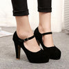 Women's Fashion Square Heels Shoes Flock Shallow High Heels Shoes